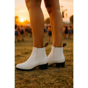 White Leather Chelsea Boots El Besserro 22.5 Boho Western Quiet Luxury Cowgirl